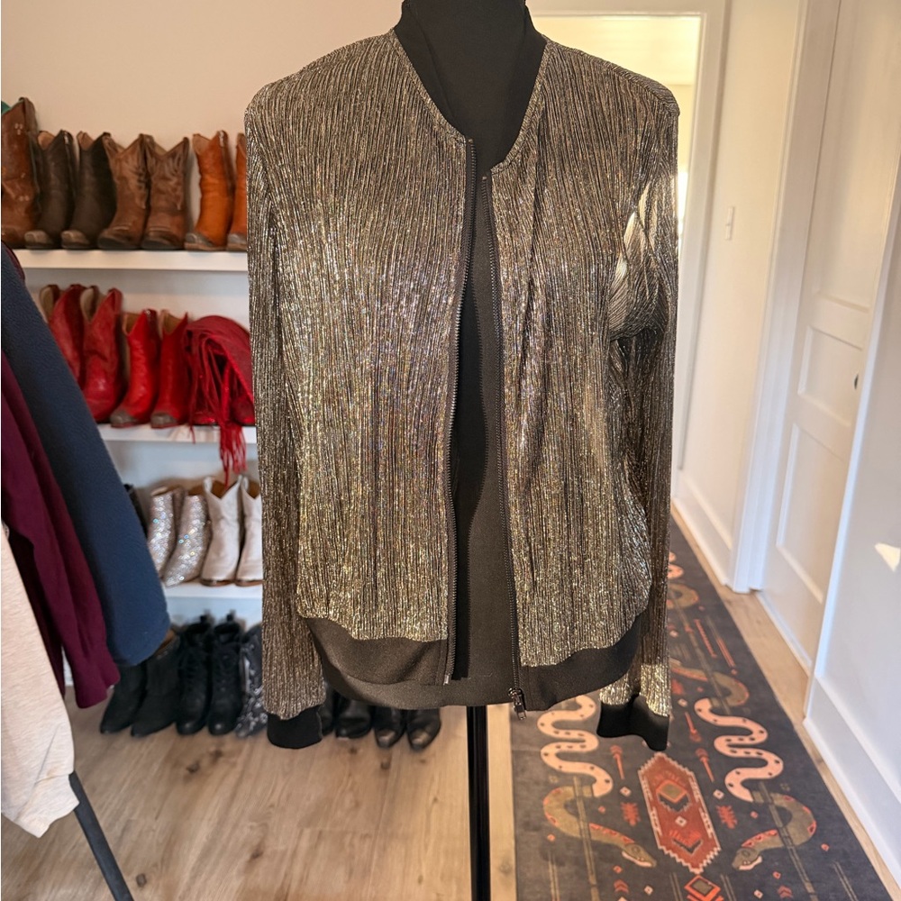 Elegant Sheer Metallic Women's Bomber Jacket
